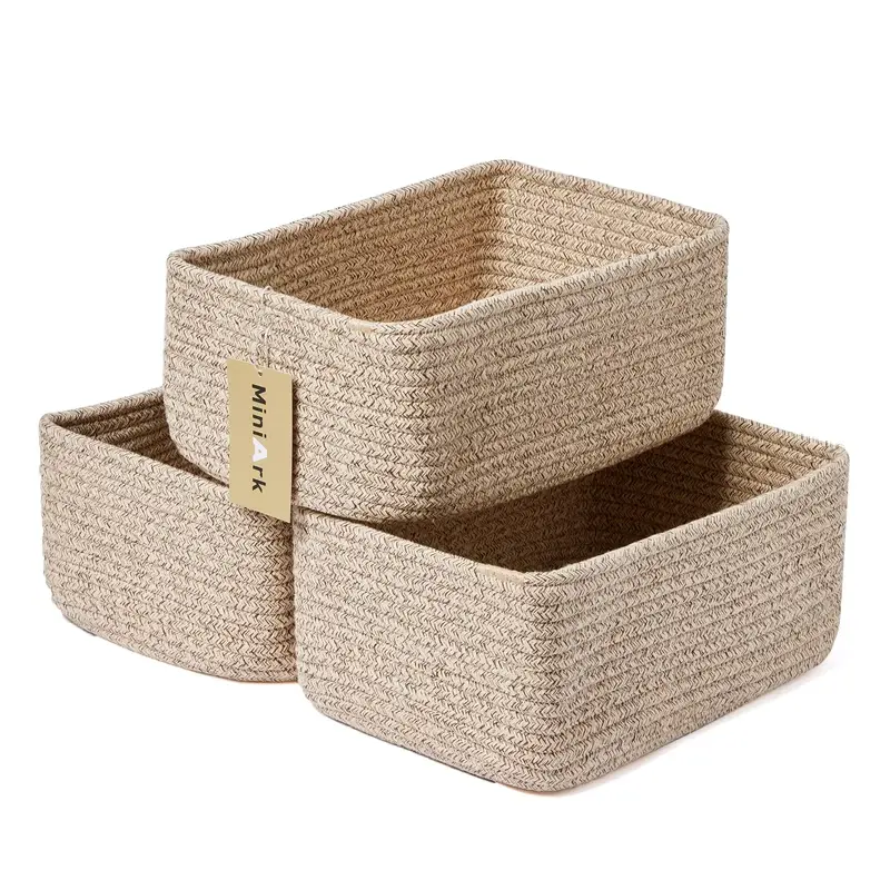 MiniArk Shelf Storage Baskets for Organizing | Closet Organizer Bins | Small Toy Basket | Woven Rope Baskets