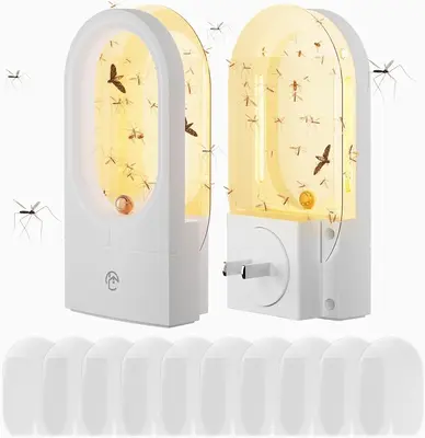 Mosquito & Flying Insect Trap, 2 Pack Gnat Glue Traps Plug-in Indoor Bug Light Insect Killer with Double-sided Adhesive Glue ...