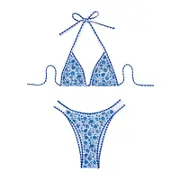 Aprilake Women's Two Piece Halter Design Lace Triangle Bra Printing Sexy Summer Bikini Clothing Swimming