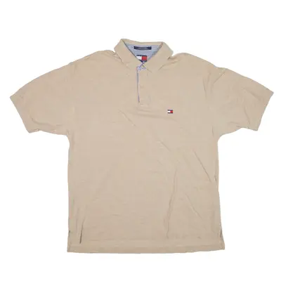 TOMMY HILFIGER Polo Shirt Beige Short Sleeve Mens XL