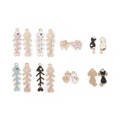 Cat and Fish Theme Alloy Enamel Charms