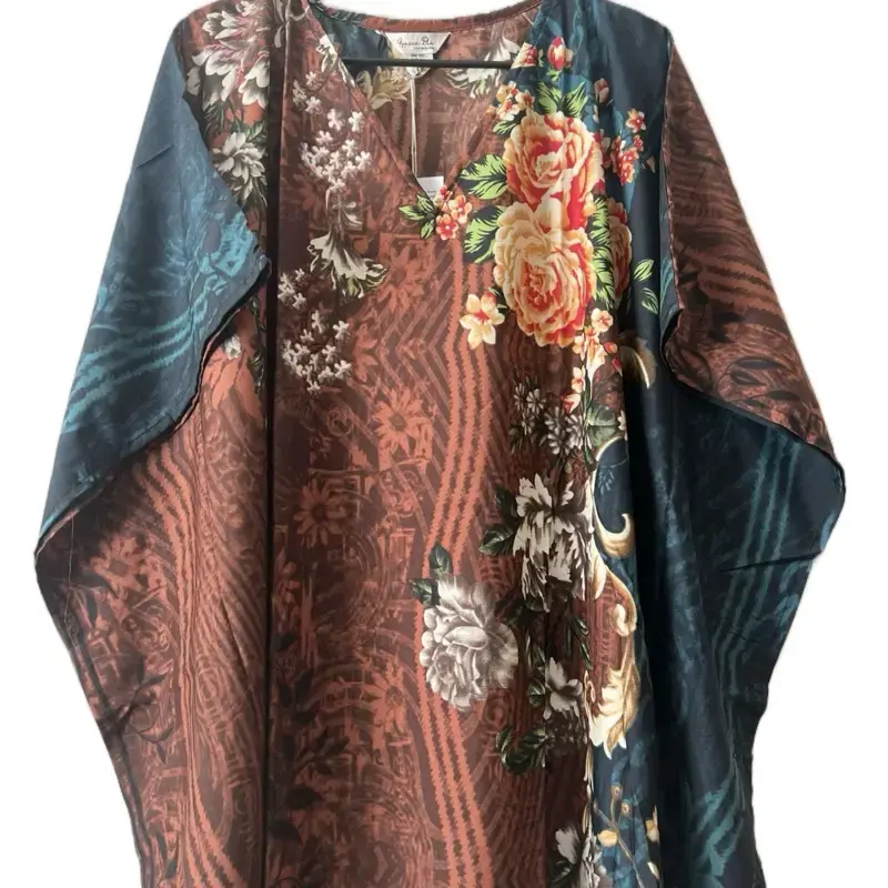 Plus Size Kaftan Dress for Women - Casual Dress with Floral and Leaf Patterns, Ideal for Spring, Summer, Beach Vacation & Hom...