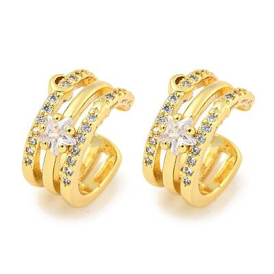 Brass Micro Pave Clear Cubic Zirconia Cuff Earrings for Women