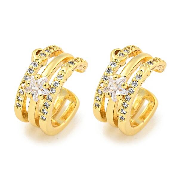 Brass Micro Pave Clear Cubic Zirconia Cuff Earrings for Women