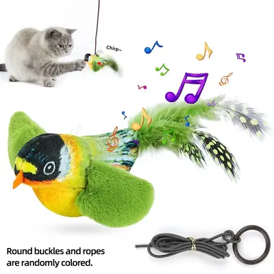 Electronic Chirping Bird Cat Toy, Sound & Touch Activated Interactive Kitten Tteaser for Indoor Cats, Lifelike Standing Bird ...