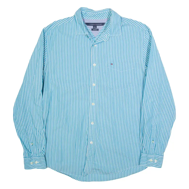 TOMMY HILFIGER Mens Shirt Blue Striped Long Sleeve L