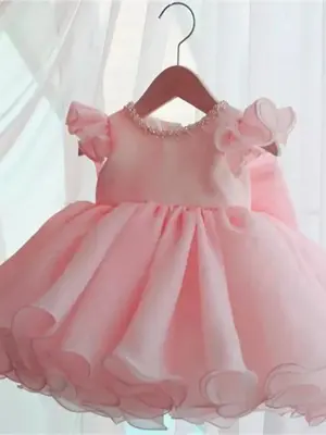 Toddler Girl's Contrast Sequin Bow Decor Mesh Dress, Elegant Round Neck A Line Dress for Party, Kids Clothes for All Seasons