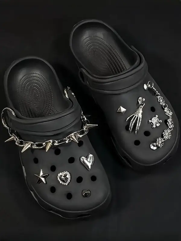 Punk Hollow Out Heart & Chain Design Shoes Decoration, Fashionable Comfort Shoes Decorations for Clogs Men Women Unisex, Gift...