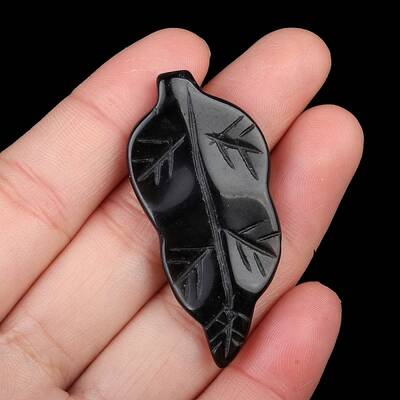 Natural Obsidian Carved Healing Leaf Stone
