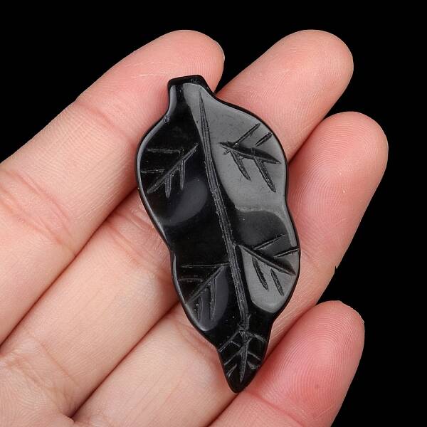Natural Obsidian Carved Healing Leaf Stone