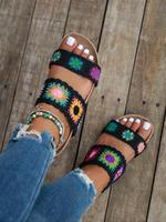 Women's Floral Embroidery Slides, Bohemian Trending Sandals, Casual Comfortable Breathable Flat Sandals for Beach Vacation, N...