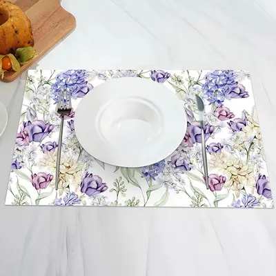 Purple Beige Floral Rustic Dining Set Of 4 Placemats - Aperturee