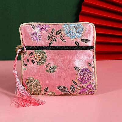 Floral Print Polyester Jewelry Storage Zipper Pouches