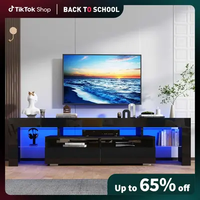 [Back to School]EBELLO LED TV Stand for 70 Inch TV Entertainment Center Black TV Stand with 20 Colors RGB Light and Remote Co...