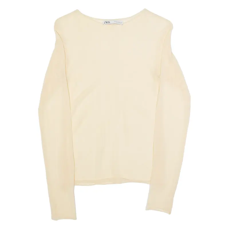 ZARA Mesh Womens Top Beige Long Sleeve M