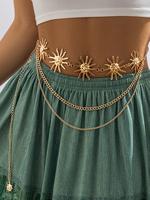 Women's Elegant Texture Metal Sun Design Charm Waist Chain, Fashionable Tiered Layered Body Jewelry for Party, Daily Decor Ac...