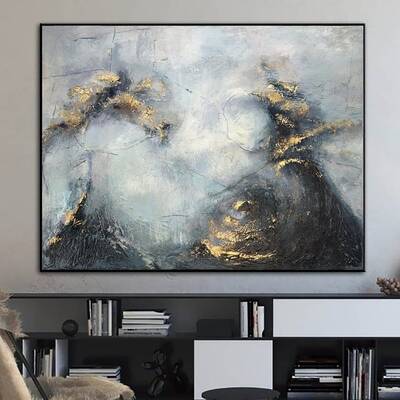 Extra Large Oil Painting Large Canvas Wall Art Blue And Gold Abstract Painting Original Wall Art | SOMEWHERE IN THE HEAVEN