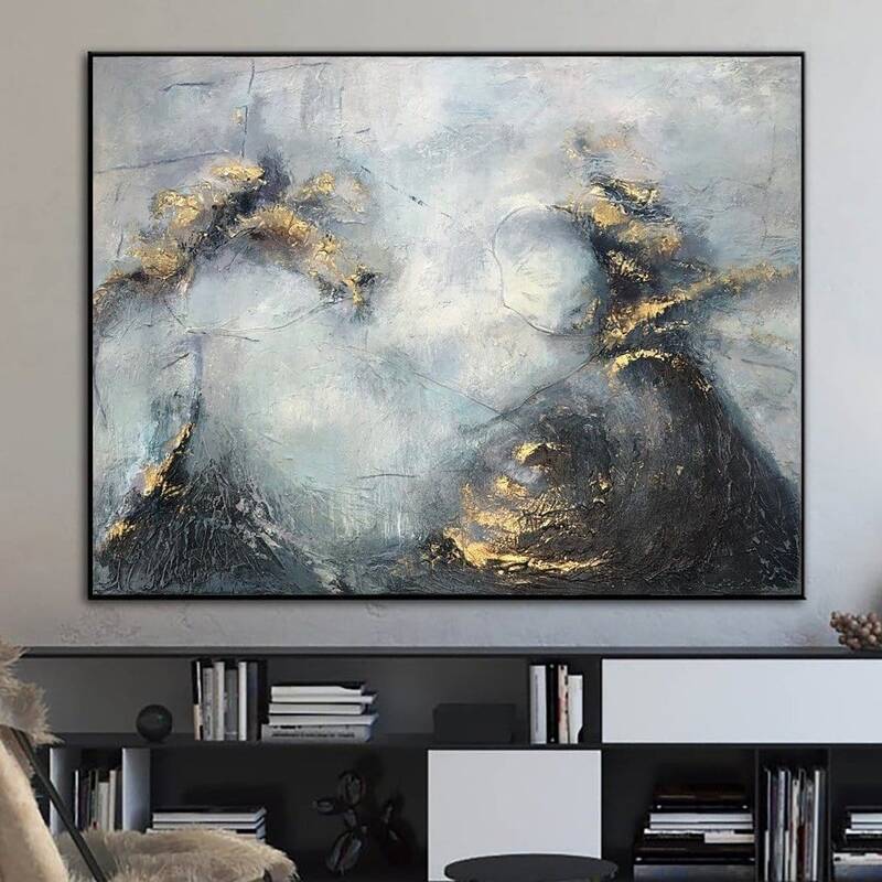 Extra Large Oil Painting Large Canvas Wall Art Blue And Gold Abstract Painting Original Wall Art | SOMEWHERE IN THE HEAVEN