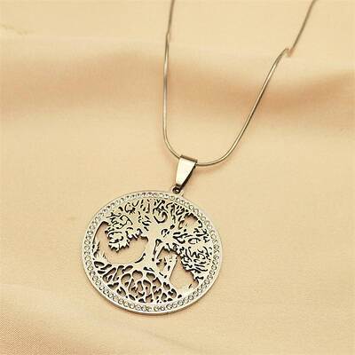 304 Stainless Steel Hollow Tree of Life Pendant Necklaces