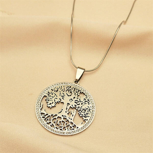 304 Stainless Steel Hollow Tree of Life Pendant Necklaces