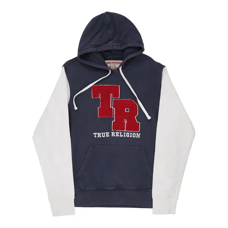 True Religion Spellout Hoodie - Large Navy Cotton Blend
