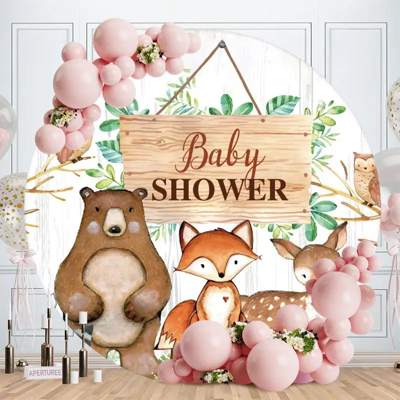 Aperturee Jungle Animals Round Wood Baby Shower Backdrop