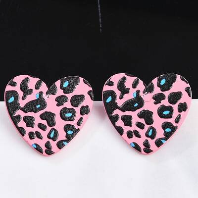 Heart Acrylic Printed Stud Earrings for Women