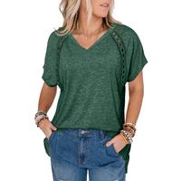 EVALESS Women's Casual Springtok Short Sleeve V Neck T Shirts Oversized Hollow Out Loose Fit Comfort Basic Blouse Tops 2025 F...