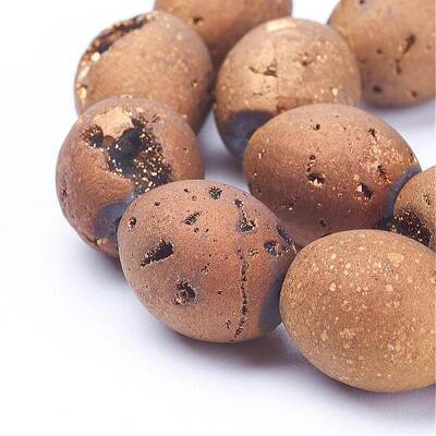Electroplated Natural Druzy Geode Agate Bead Strands