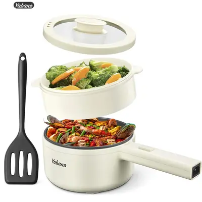 Yabano Electric Pot, 850W Non-Stick Multifunction Electric Hot Pot with Steamer,1.6L Noodles Cooker with Dual Power Control, ...