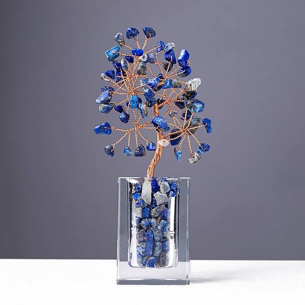 Natural Lapis Lazuli Chips Money Tree Display Decorations