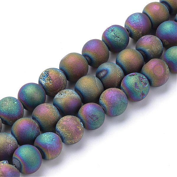 Electroplated Natural Druzy Geode Agate Bead Strands