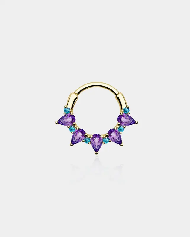 Gorgeous Purple CZ Segment Septum Ring - Gold / 8mm