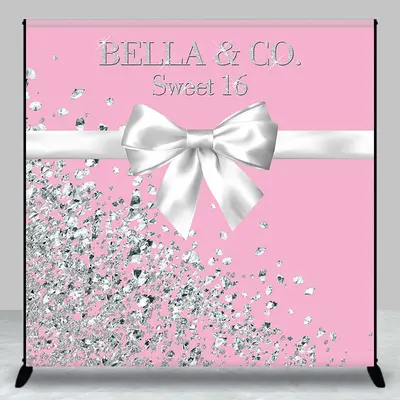 Bow Tie Diamonds Pink Custom 16 Birthday Backdrop - Aperturee
