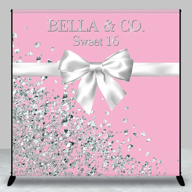 Bow Tie Diamonds Pink Custom 16 Birthday Backdrop - Aperturee