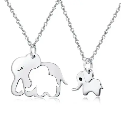 Sterling Silver Elephant Parents With Children Pendant Necklace For Women