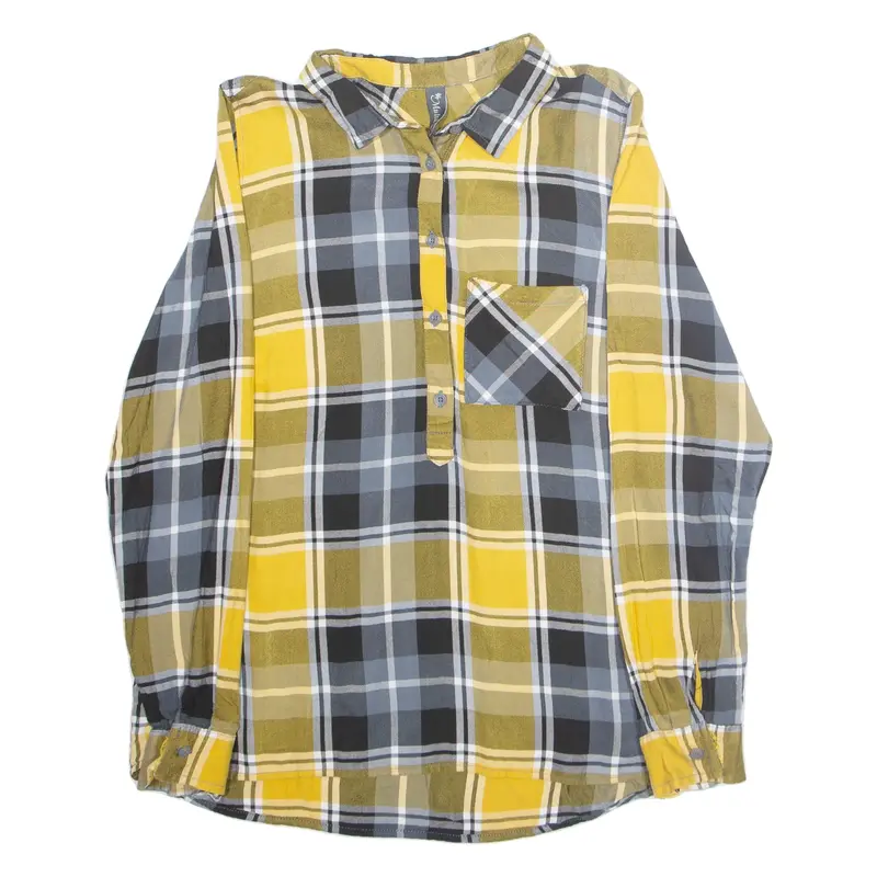 MULTIBLU Womens Printed Shirt Yellow Collared Long Sleeve Plaid M