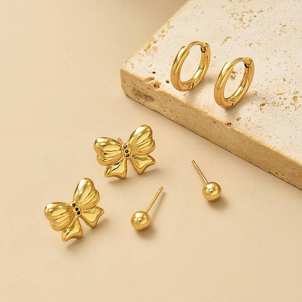 3 Pairs Sweet Bowknot Brass Earring Sets