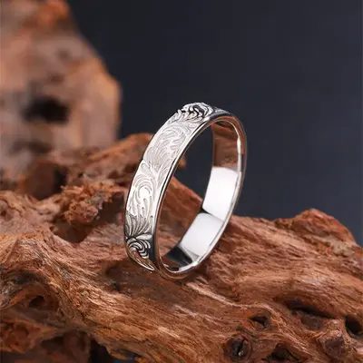 925 Sterling Silver Simple Personalized Fashion Chrysanthemum | Textured Band | Angel Ring, Suitable For Dating, Party, Daily...