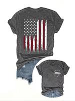 Women's Star & Flag Print Round Neck Graphic Tee, Vintage Trendy Casual \