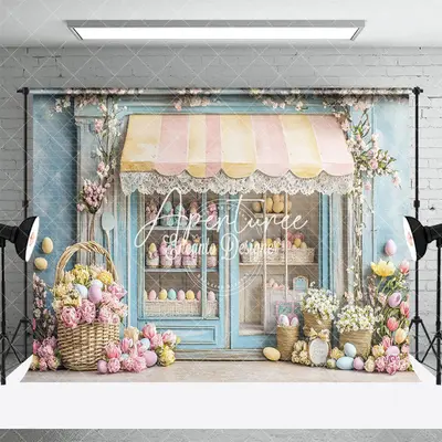 Aperturee Blue Egg Boutique Colorful Floral Easter Backdrop, 3X2FT(1MX0.6M), 14 USD, easter backdrops, ENHD3J82-M