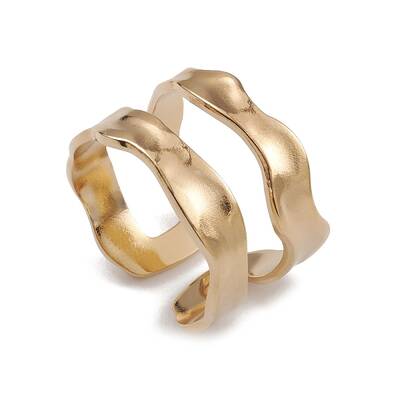 Ion Plating(IP) 304 Stainless Steel Twist Wave Open Cuff Rings for Women
