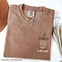 On The Rocks Iced Coffee Comfort Colors Shirt, Trendy Coffee Lover Graphic Tee, Women's Casual Letter Print Short Sleeve Tee