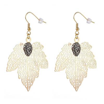 Brass Rhinestone Dangle Earrings