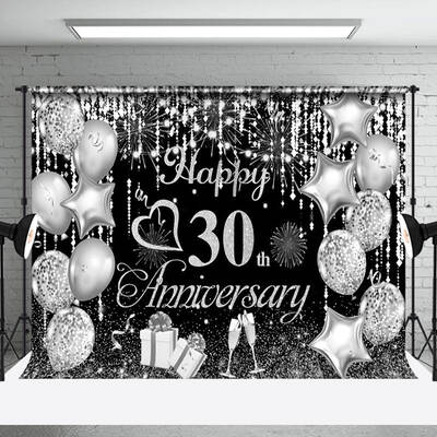 Aperturee Sparkling Silver Balloon 30Th Anniversary Backdrop
