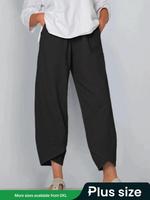 Plus Size Solid Pocket Wrap Pants, Casual Comfy Trousers for Daily Wear, Pants for Women, Women's Bottoms for All Seasons