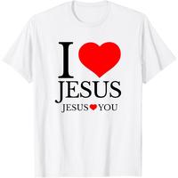Cotton Short Sleeve  T-Shirt I LOVE JESUS - JESUS LOVES YOU - CHRISTIAN T-Shirt Fathersdaygift Tshirt