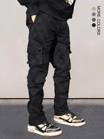 Men's Plain Pocket Drawstring Waist Cargo Pants, Sporty Fashion Street Trousers, Men Cargo Pants, Men's Bottoms for Daily Wea...