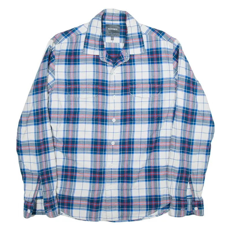 BONOBOS Slim Fit Flannel Shirt Blue Check Long Sleeve Mens L