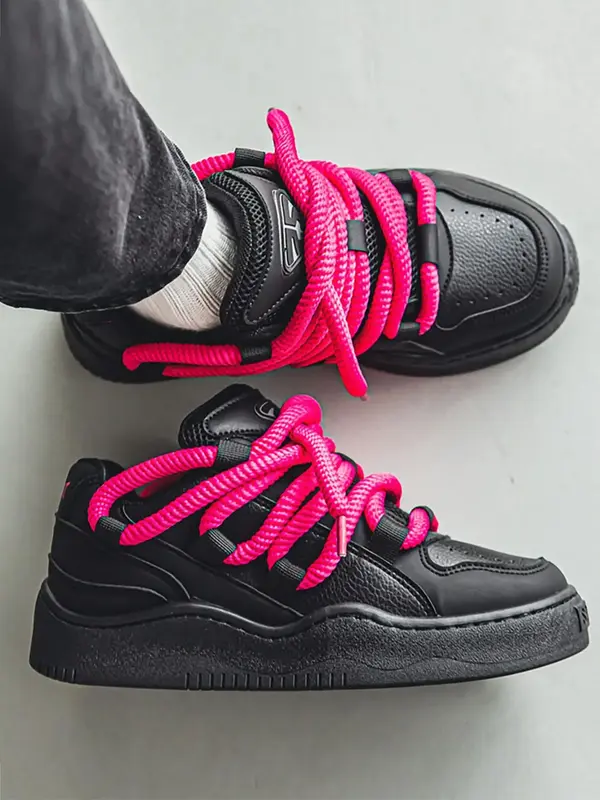 Men's 1 Pair Minimalist Casual Patched Design Round Toe Skate Shoes, Fashionable Lace Up Breathable Mid Heel Skate Shoes For ...